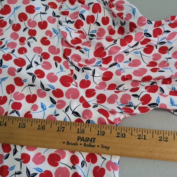 Ann Taylor Loft Cherry Print Shift Swing Dress medium Long Balloon Sleeve - Picture 3 of 5